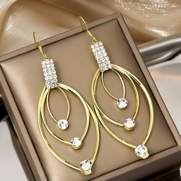Gold Toned CZ Decor Drop Earrings